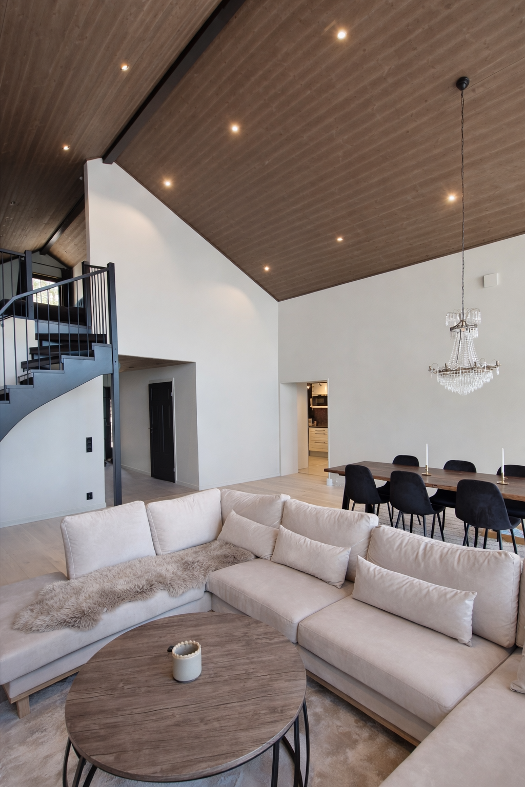 Living room with panoramic lake views