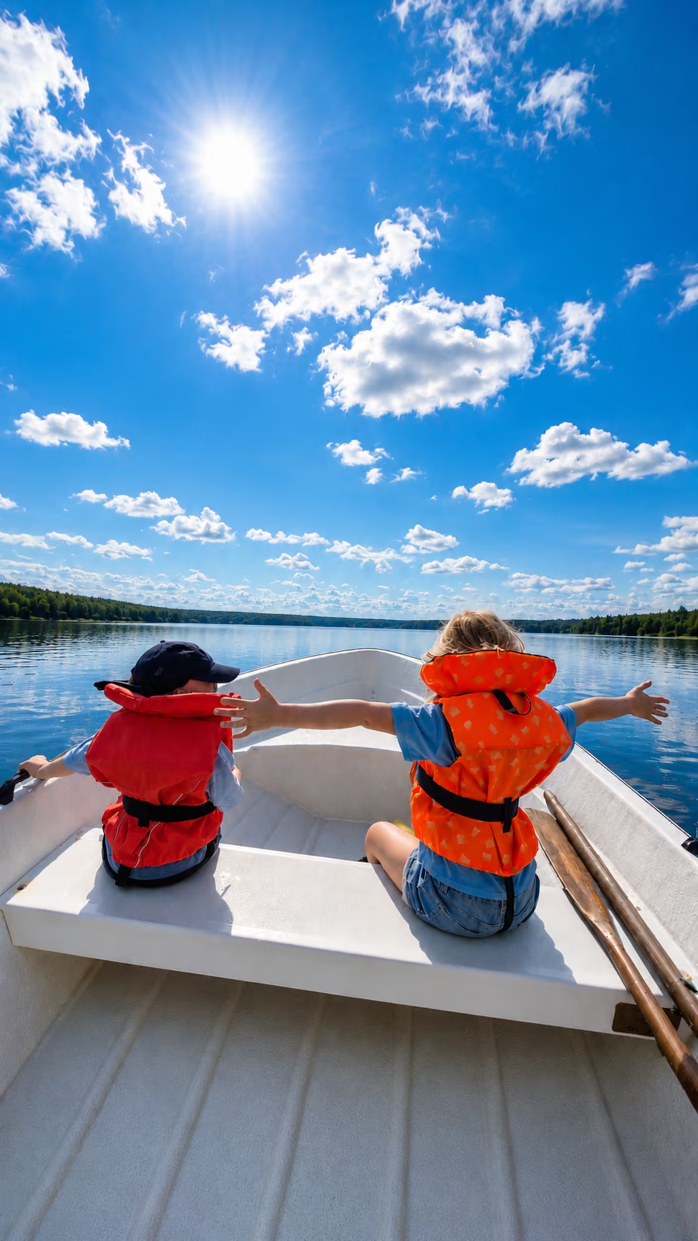 Family boating on the lake