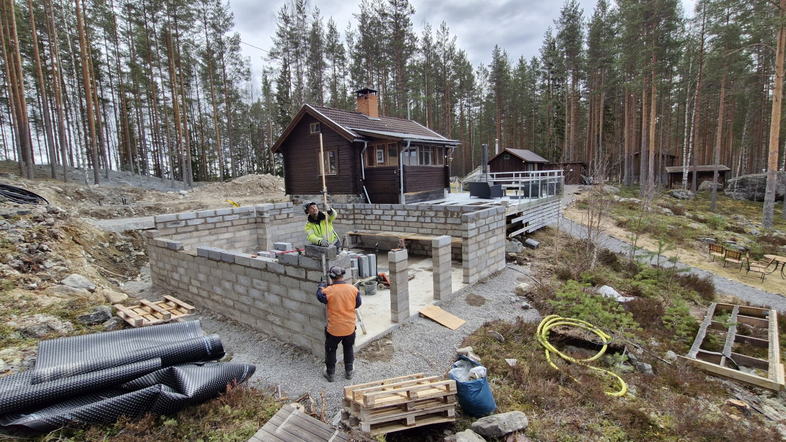 The walls of the new lower floor take shape.