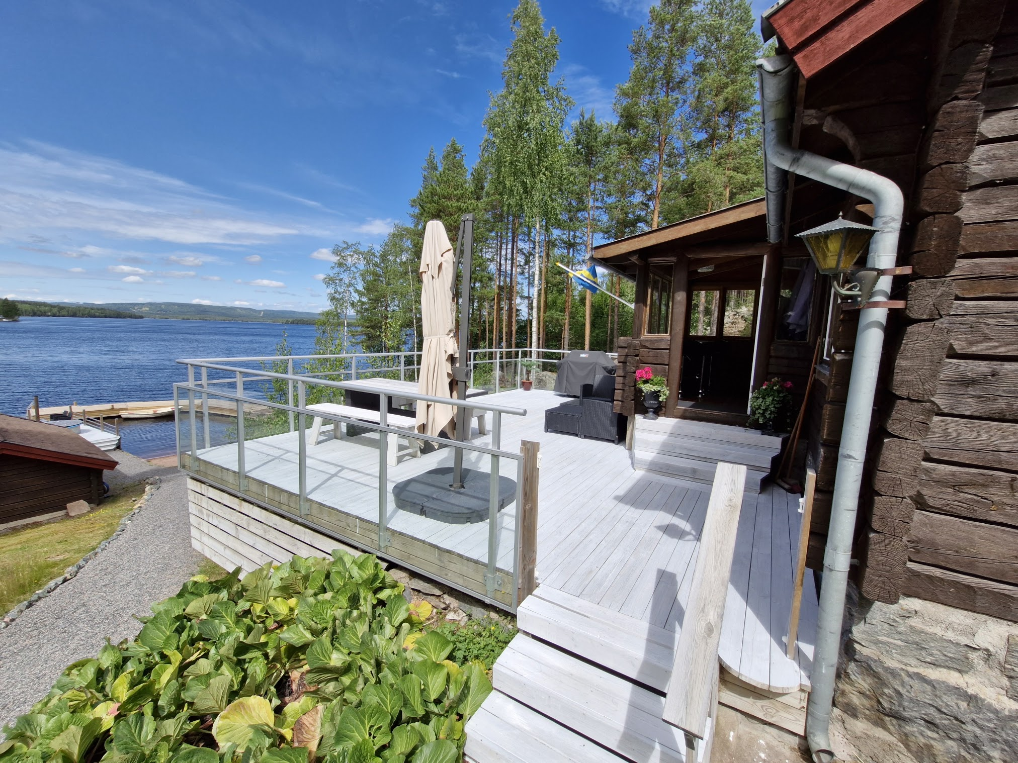 The finished terrace overlooking the lake.